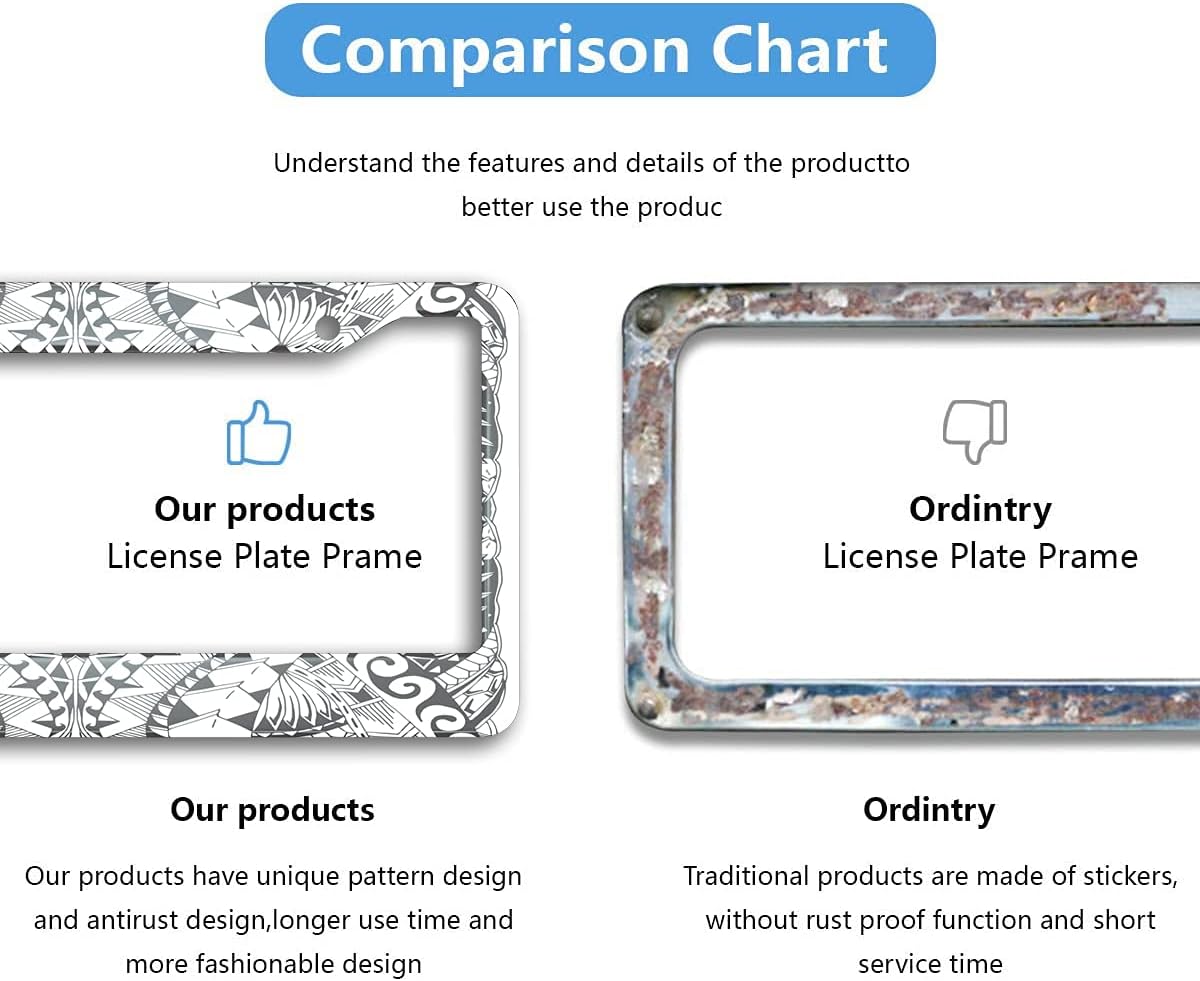 Swono Ethnic License Plate Frame Ethnic Samoa Maori Style Black and White License Plate Cover Aluminum Metal License Plate Holder Frame for Women Men Auto Decoration for US Car/Truck - Image 6