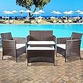 4 Pieces Outdoor PE Rattan Wicker Patio Furniture Set for Garden, Yard, Pool or BackyardSofa Seating Group with Cushions and Glass Top Coffee Table