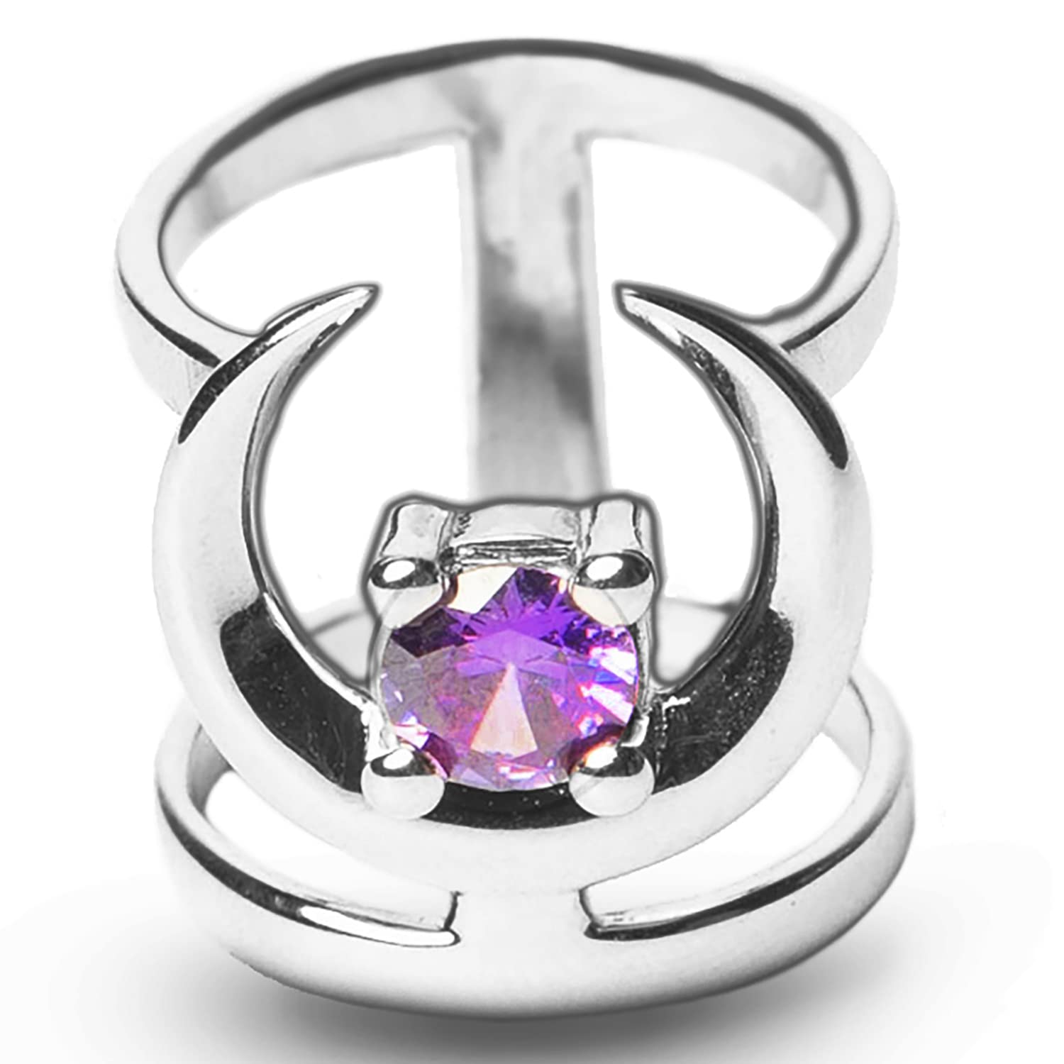 Occult Moon Ring by Rogue+Wolf Halloween Silver Engagement Crystal Rings for Women, Gothic Witch Y2K Jewelry Emo Goth Accessories, Cool Stackable Boho Alt Cute Aesthetics for Teen Girls, Punk Grunge Anime Indie Dainty Stainless Steel Witchy Creepy