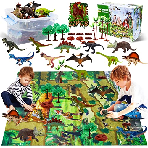YUNKE Dinosaurier Spielzeug Set mit Aktivitätsspielmatte 31 x 27 Zoll & Bäume Cover