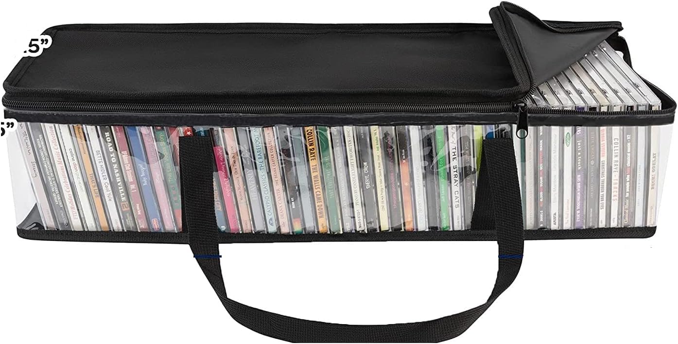 Lot de 4 | Sac de rangement portable pour CD - Housse transparente avec fermeture éclair - Support de protection contre la poussière - Pour disques de voiture / PC / Xbox / PlayStation - Poignées de
