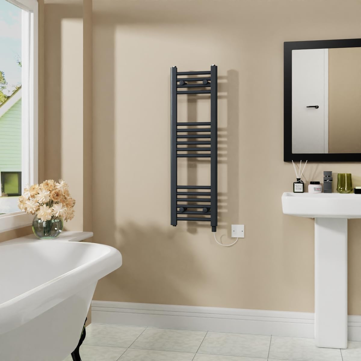 Warmehaus 400W Electric Heated Towel Rail Radiator Anthracite - 1000x300mm