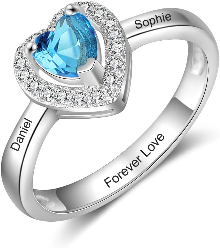 kaululu Personalized Sterling silver Mother Rings for Women Size 6/7/8/9 Thick Ring for Grandma With Birthstone Charms 1-6 Names Engraved Custom Wedding Rings