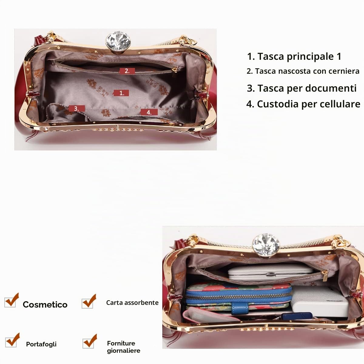 Borsa a mano con Tracolla Manico Intrecciata da Donna in Vernice PU per Signora Nero