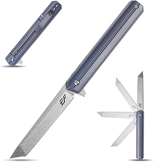 EF219 Folding Knife D2 Blade Titanium Handle Knife,8.2 inch Pocket Knife Outdoor Tool EDC Camping Knife (blue)