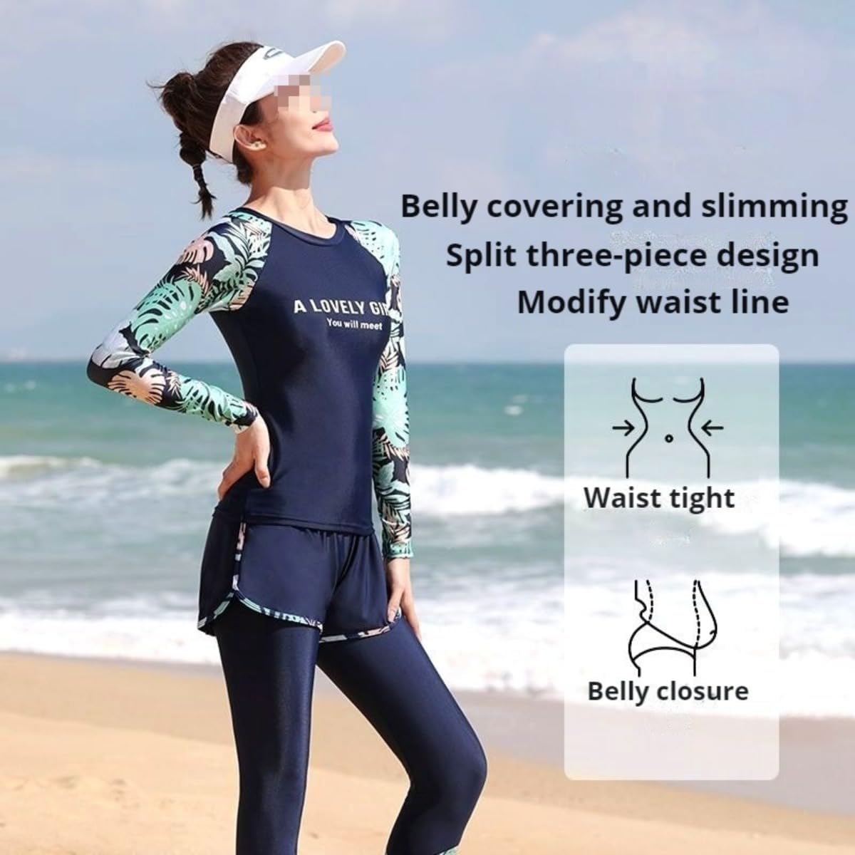 Women's Long-Sleeve Swimming Suits Sun UV-Protect Bodysuits for Surfing Diving Snorkeling 3pcs Summer Beach