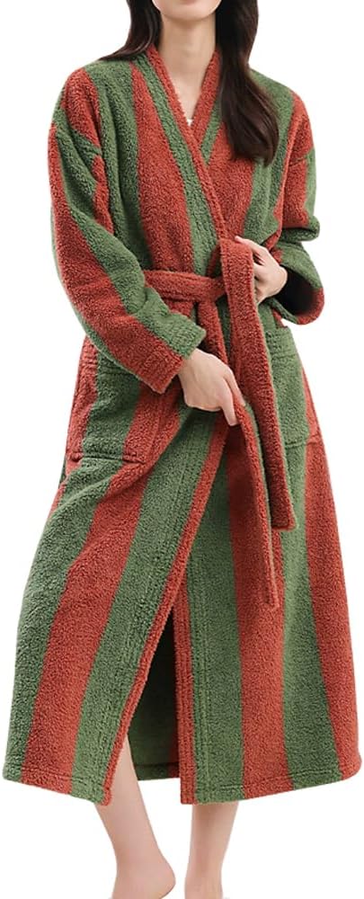 Womens Plush Robes Long Soft Fluffy Bathrobe Bathrobe With Pocket Belt Warm Robes
