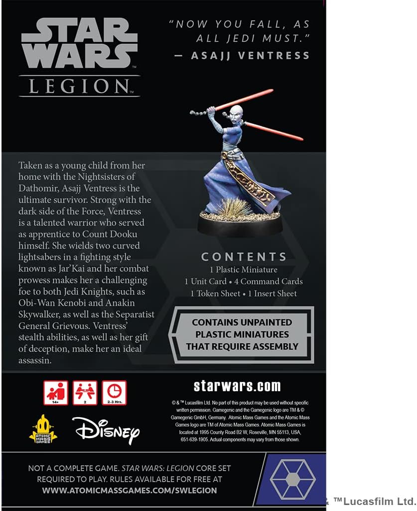 Star Wars: Legion Asajj Ventress OPERATIVE EXPANSION - Unleash Sinister Power! Tabletop Miniatures Strategy Game for Kids and Adults, Ages 14+, 2 Players, 3 Hour Playtime, Made by Atomic Mass Games