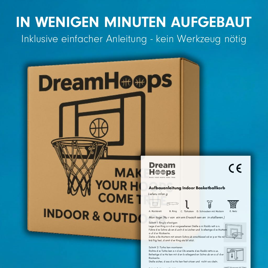 Mini Basketballkorb Indoor – Basketball Set für Zuhause, Büro, Tür & Türrahmen – inkl. Ball & Basketballnetz