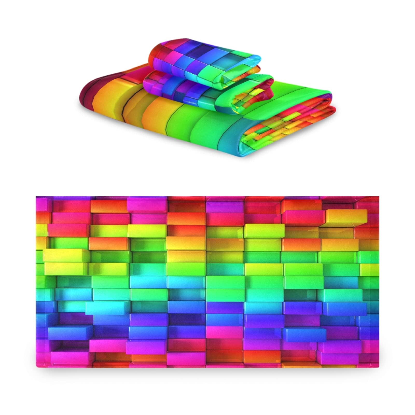 Mnsruu Rainbow Colorful Boxes - Juego de toallas de baño suaves, Pack Toallas, Set Toallas de 3 piezas para baño, spa, hotel, 1 toalla de baño+1 toalla de mano+1 paño