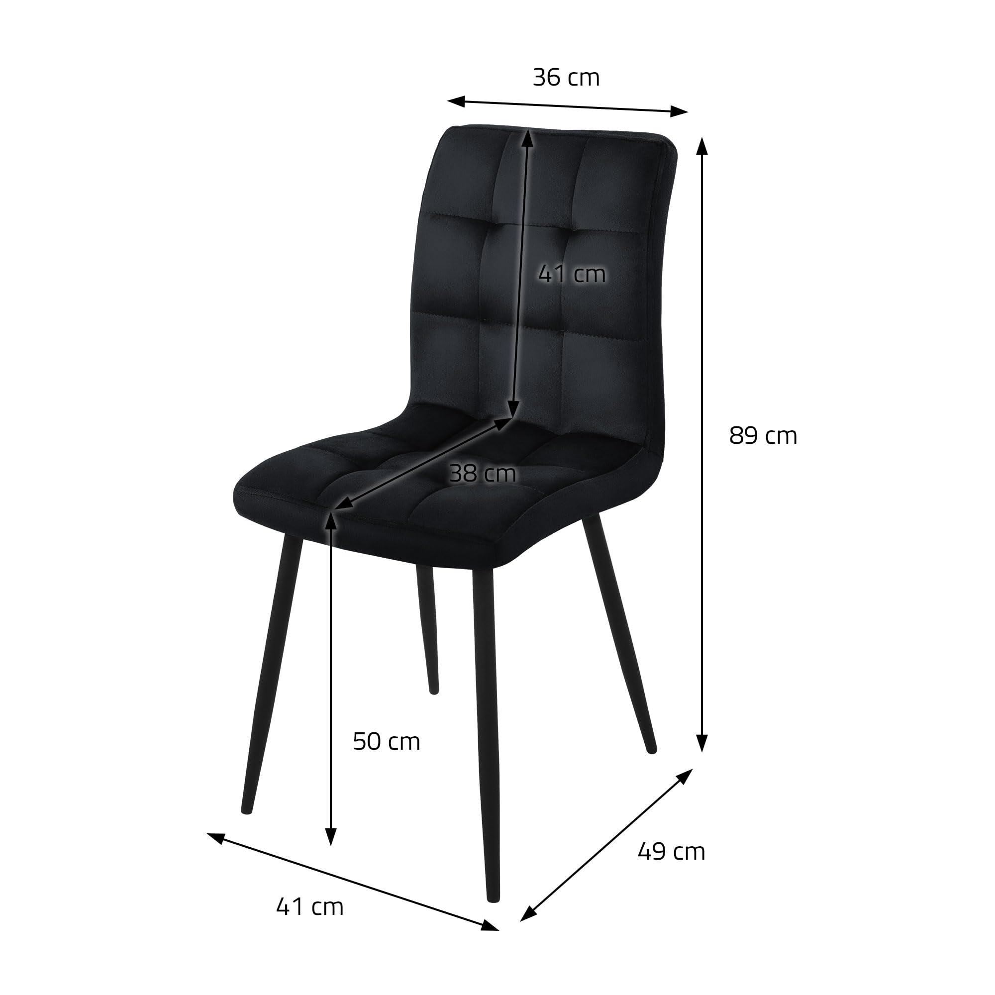 ML-Design Set de 4X Sillas de Comedor con Respaldo Asiento Ergonómico Acolchado Tapizado de Terciopelo Negro con Patas de Metal Sillón de Diseño Moderno para Mesa de Salón, Escritorio o Cocina