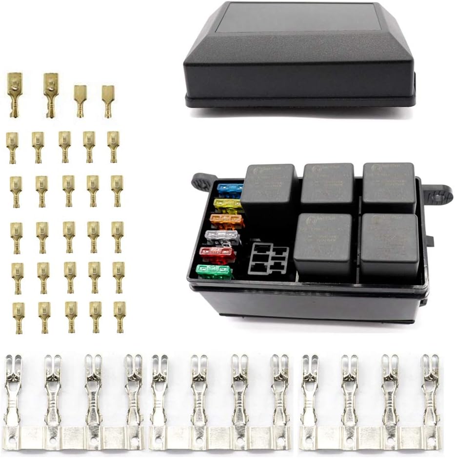 Fuse Relay Block 12V Fuse Box for Automotive Car Truck trailer Boat RV 6 Relays Fuse Block