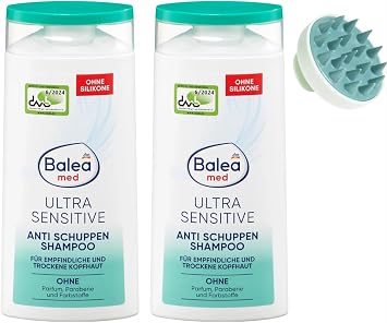 2 x Balea Med Anti-Dandruff Ultra Sensitive Shampoo 250 ml each + Bonus Scalp Brush