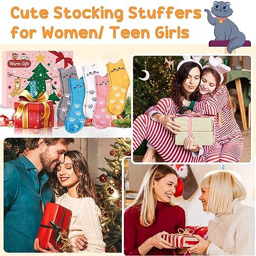 Christmas Gifts for Women Stocking Fillers: 5 Pairs Cotton Cat Socks Womens 4-7, Funny Novelty Animal Warm Socks Lovers Cat Secret Santa Present Christmas Xmas Gifts for Women's Her Mum Teenage Girls - Image 2