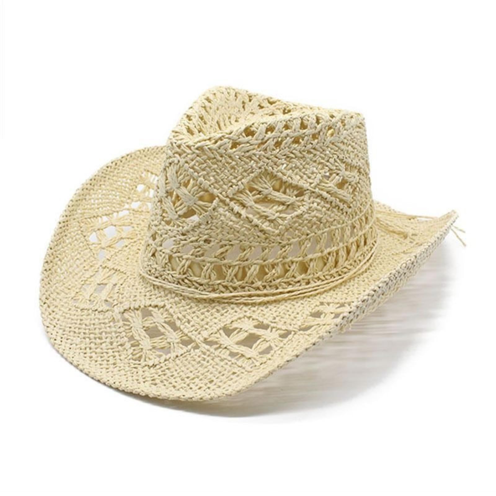 Cazqgoy Cowboy Hat Straw Hat Women Men Western Cowboy Hat Cowgirl Hats Panama Hat Western Hat Summer Hat, beige, L
