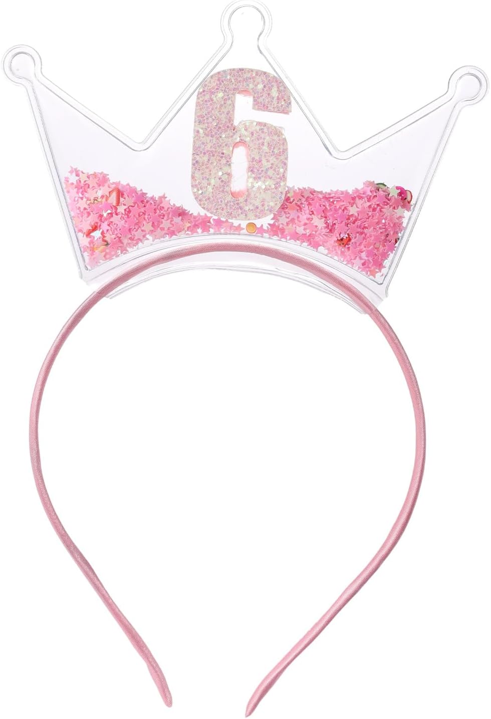 Birthday Crown Headband, Pink Toddler Crown Headband with Iridescent Glitter Number Embellishment and Pink Glitter Confetti for Kid Birthday Party Decor(Number 6)