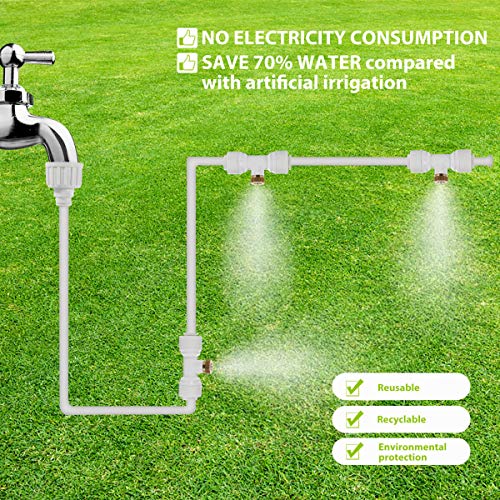 Outdoor Patio Misting System Pre-assembled - Misting Line 59FT(18M) with 26 Brass Mist Nozzles, Outdoor Misters for Patio, Fan, Garden, Greenhouse, Trampoline for waterpark - 3/4\'\' Adapter, White