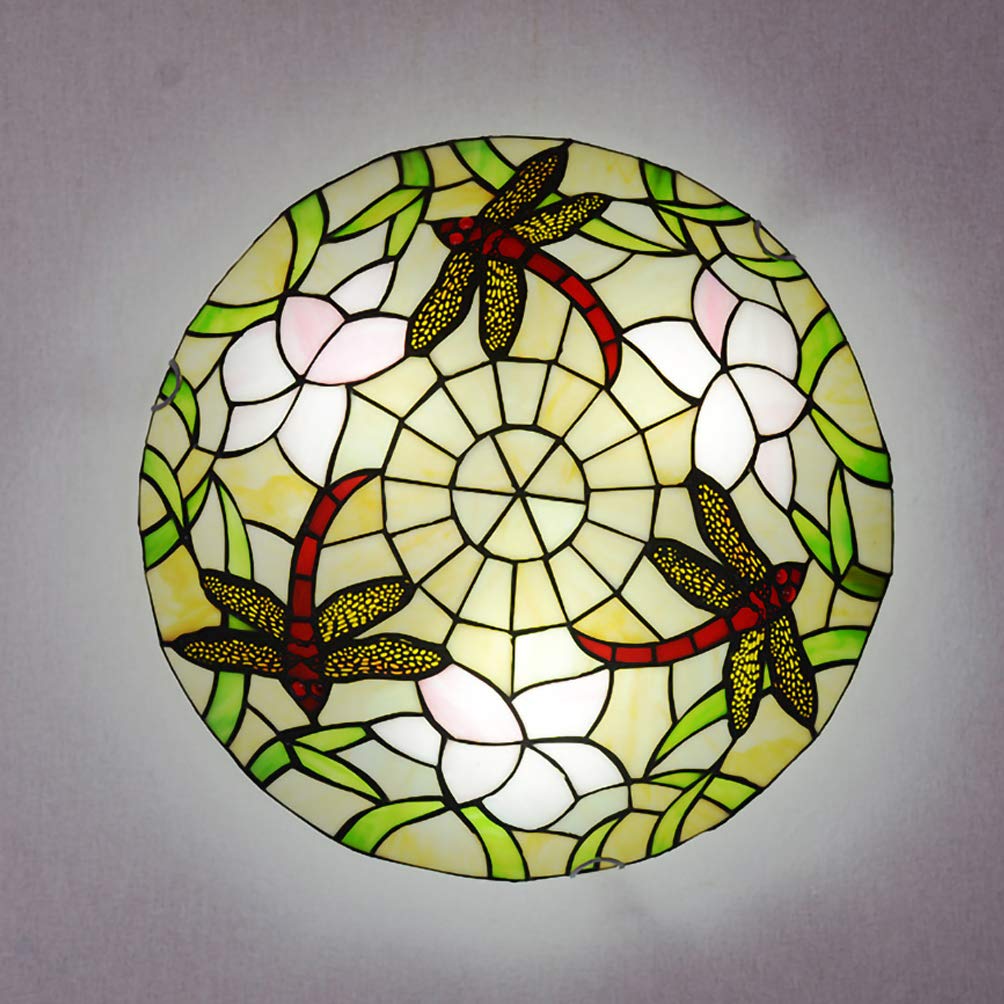Plafonnier Tiffany fait main en verre teinté libellule pour une élégance rétro unique de 40CM