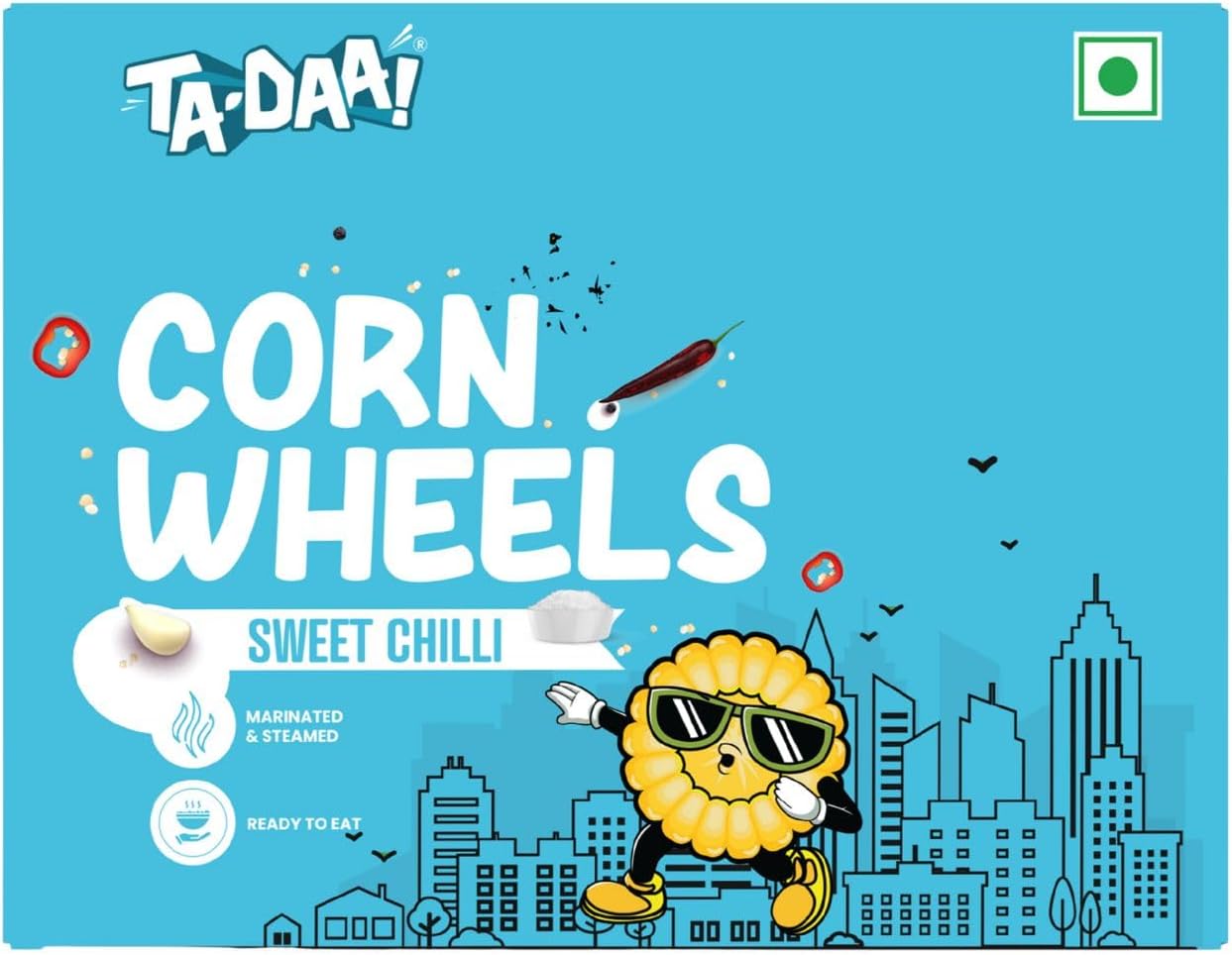 TA-DAA Sweet Chilli Marinated & Steamed Sweet Corn Cobs - Nourishig Snack, High in Fibre & Anti-oxidants - Ready-to-Eat - No Preservatives & No Additives - 450 grams