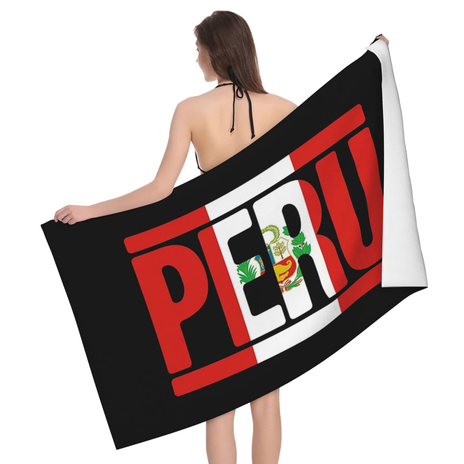 Lsjuee Flag of Peru Beach Towel Absorb Water Quick Dry Bath Towel, for Beach, Swimming Pool, Camping