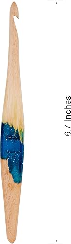 Miniatura 3 de Ommi - Ganchos de ganchillo con mango ergonómico, hecho a mano, madera de haya al vapor de 6.7 pulgadas y mezcla de resina azul, aguja de tejer,