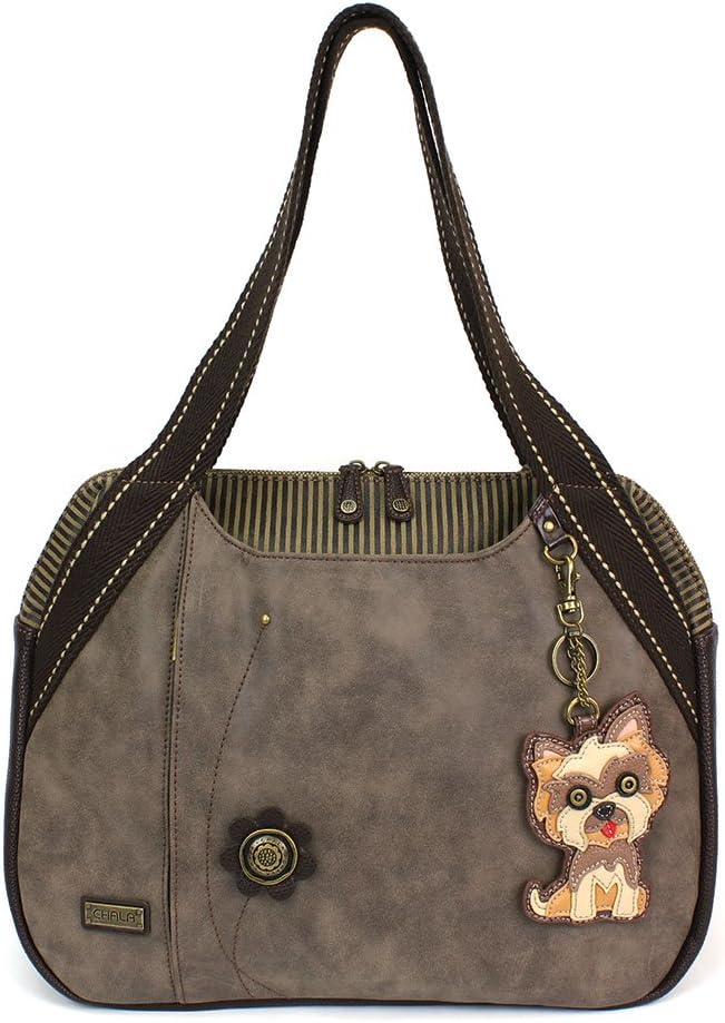 CHALA Handbags Large Bowling Tote Bag (Stone Grey) Dog Lovers Collection (Yorkie)