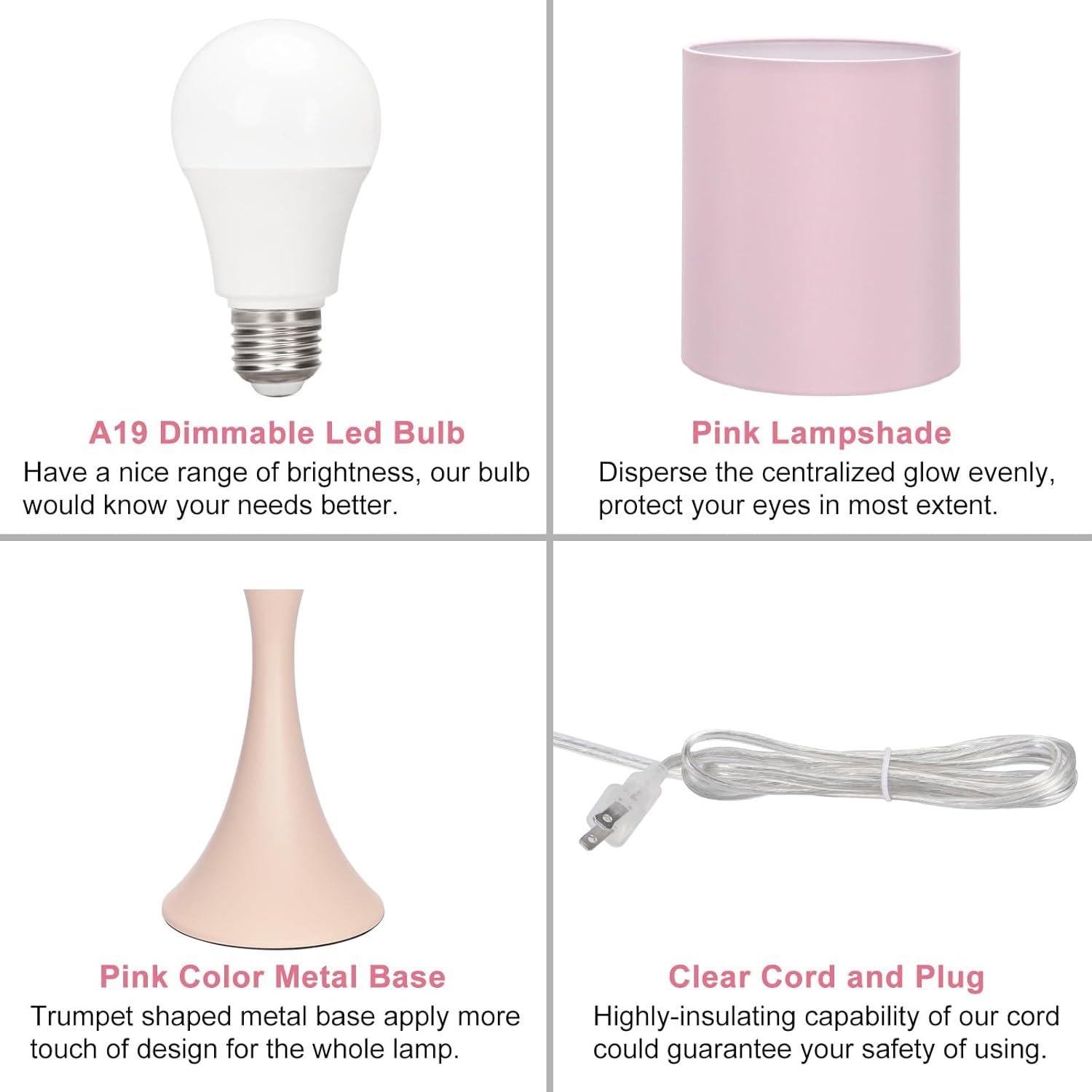 Seaside village Pink Touch Lamp, 3 Way Touch Control Desk Lamp, Bedside Dimmable Lamp Decorative Nightstand Lamp, Small Night Light for Girls, Living Room, Dorm, Home Office, 9W LED Bulb Included