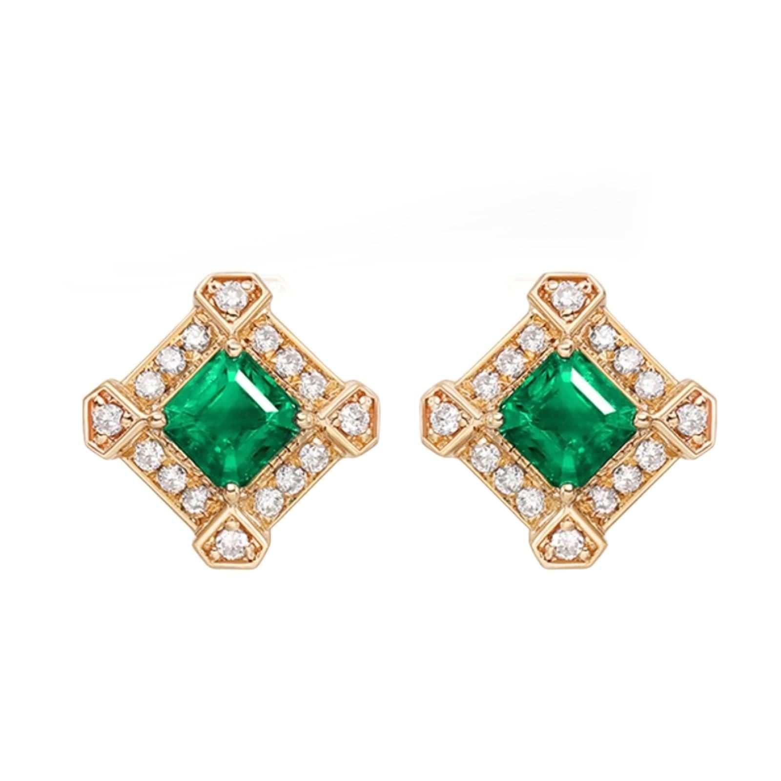 Pendientes de tuerca para mujer, aretes de mujer con esmeralda de 0,44 quilates, oro amarillo de 9/14/18 quilates, joyería para mujer