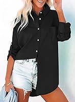 Vista 5 de Dokotoo Camisas casuales con botones para mujer, de manga larga, blusas tipo túnica de gran