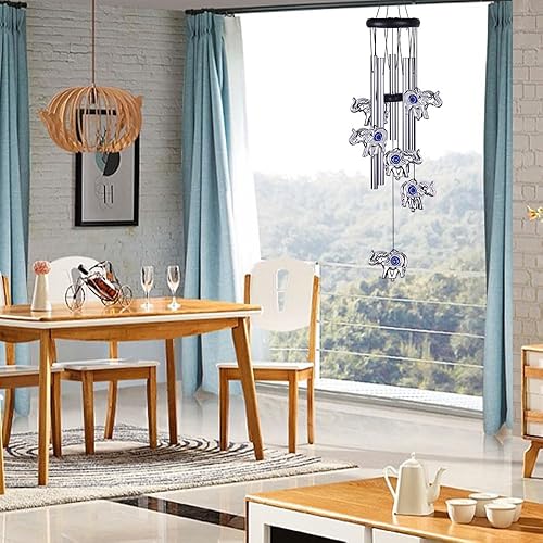 Miniatura 7 de Campanillas de viento de elefante de ojo azul para decoración al aire libre, atrapavientos de mal de ojo, campanas de viento de elefante de mal de