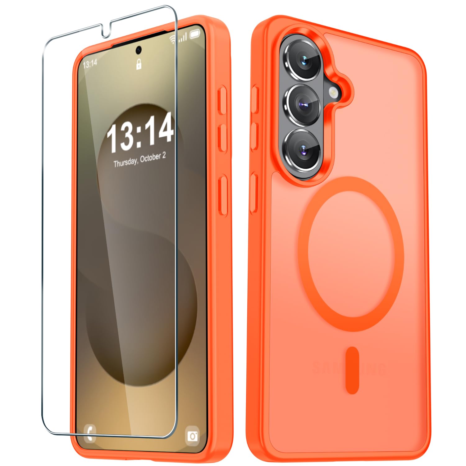for Samsung Galaxy S26+ Plus Case, Matte Magnetic Phone Cover, Orange | Fit for MagSafe, Screen Protector included, Shockproof Military Grade Protection, Translucent Frosted Back
