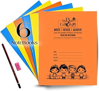 The Budget GifTokri Notebooks Set | Pack of 6 | 5-Line (Hindi), 4-Line (English), Square (Maths) | 120 Pages | with Free S