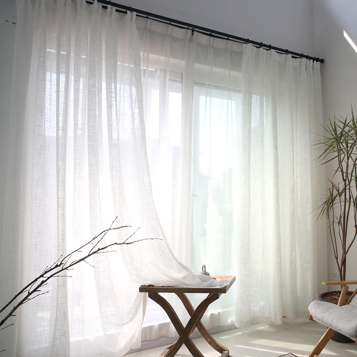 Daesar Transparent Curtains 2 Panels Set 45 Inch Length, Eyelet Tulle Curtains Thicken Solid Color Sheer Drapes Window Treatment for Home, Office, Bedroom Living Room, 34x45 Inch White