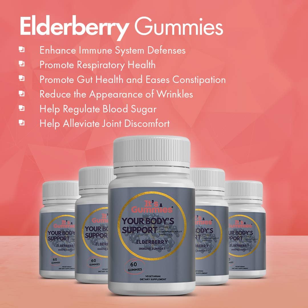 Elderberry Vitamin Gummmies Women and Men - 60 Count – Elderberry Sambucus Extract, Vitamin C, Zinc - Gluten-Free Non-GMO Vegetarian Multivitamin Gummies – It’s Gummies