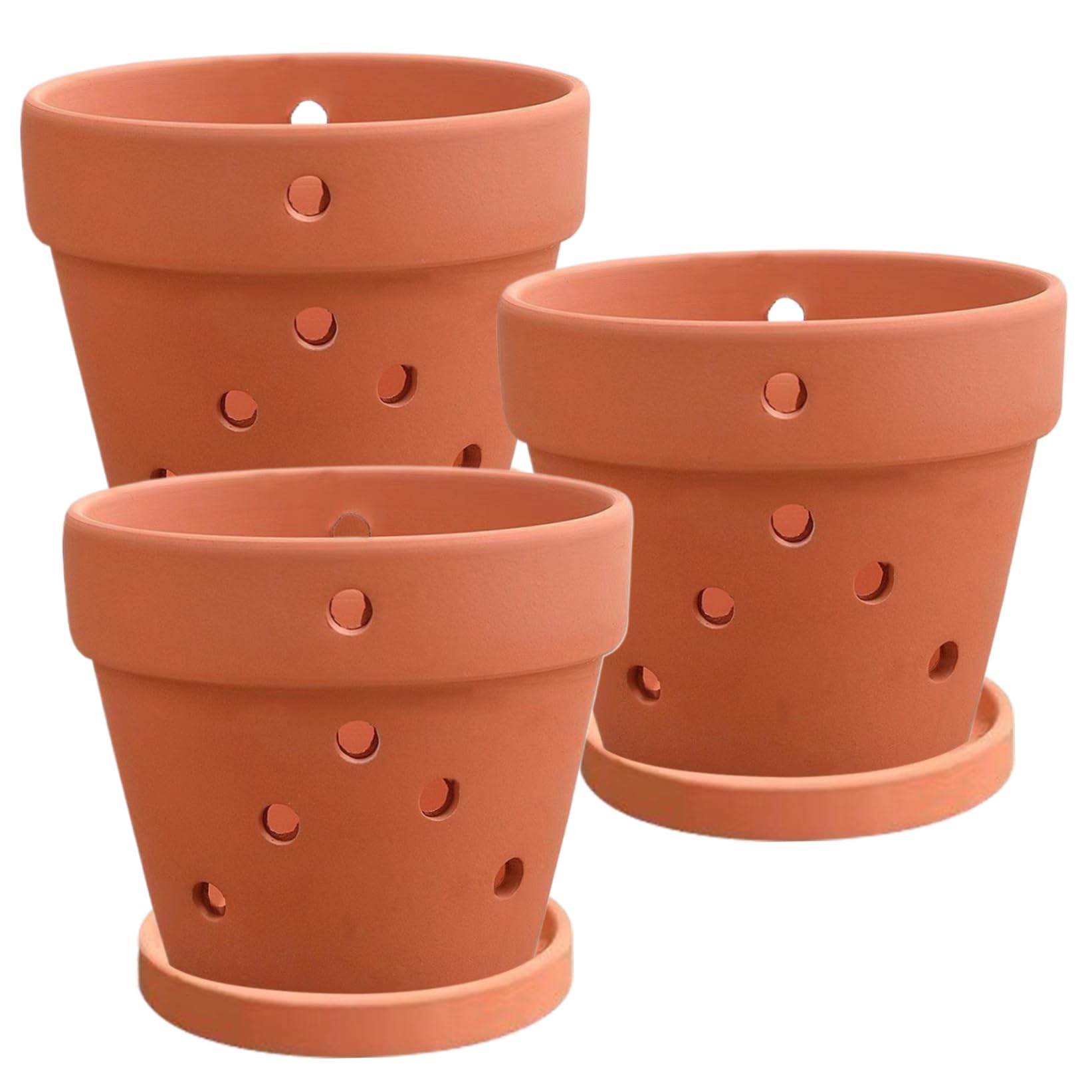 Pots d'orchidées en terre cuite avec trous 4 pouces 3 pièces soucoupes