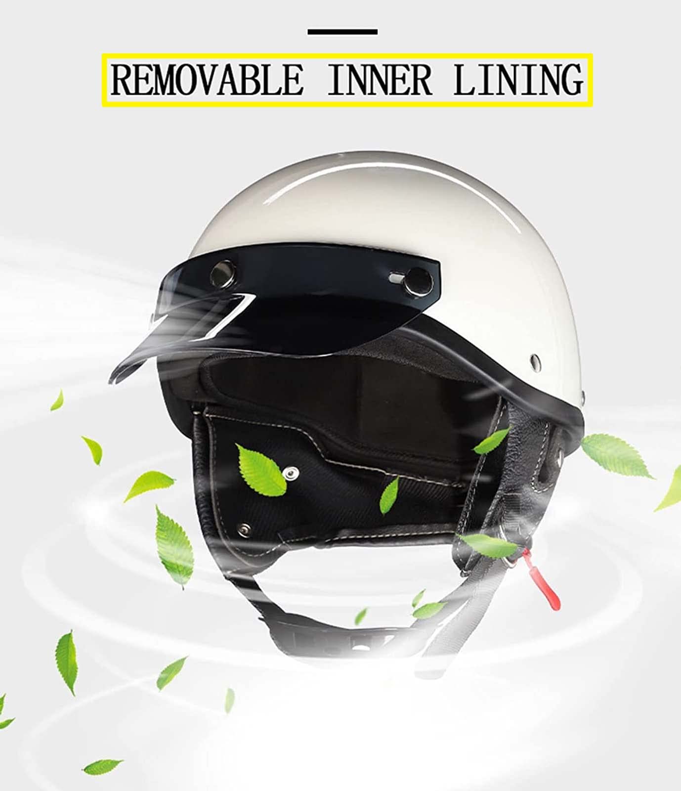 Retro Kask motocyklowy Kaski do skuterów Vintage Otwarta twarz Kask motocyklowy Quick Release Buckle DOT/ECE Approved Mężczyźni Kobiety Scooter Light Motorower Street Bike Helmet (G S=55~56CM)