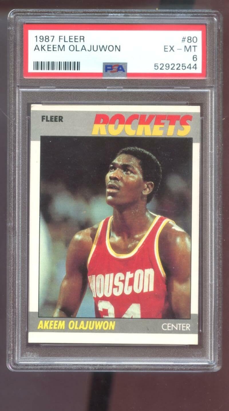1987-88 Fleer #80 Akeem Olajuwon PSA 6 Graded Basketball Card NBA 1988 Hakeem - Unsigned Basketball Cards