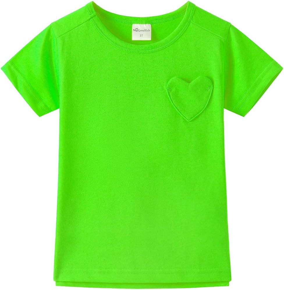 Noomelfish Girls Short Sleeve Heart Pocket T-Shirts Casual Cotton Tee Tops Blouse (5-12 Years)