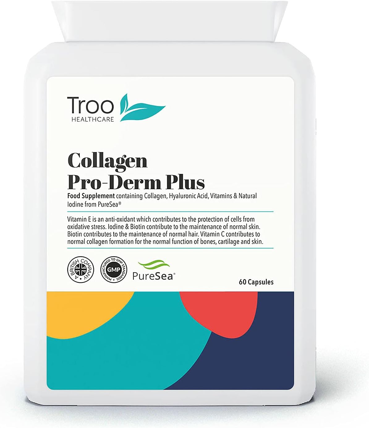 Collagen Pro-Derm Plus 60 Capsules - Potent Hydrolysed Marine Collagen Peptide Complex with Hyaluronic Acid, Vitamin C and Natural Iodine from Seaweed - Skin and Hair Support