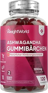 WeightWorld Ashwagandha Gummies - 1200mg/Portion - 120 Vegane Gummibärchen | 2 Monate Vorrat, Natürlicher Himbeergeschmack, Täglich 2 Gummibärchen, Glutenfrei, Withania Somnifera