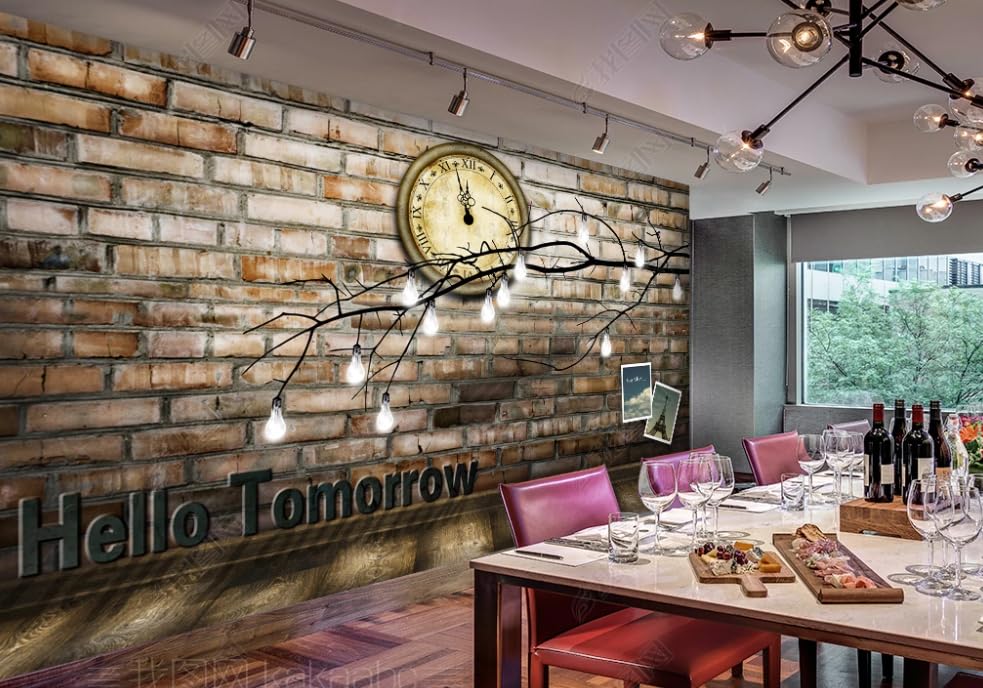 Papier peint intissé style brique et horloge pour sublimer le mur de votre salle à manger