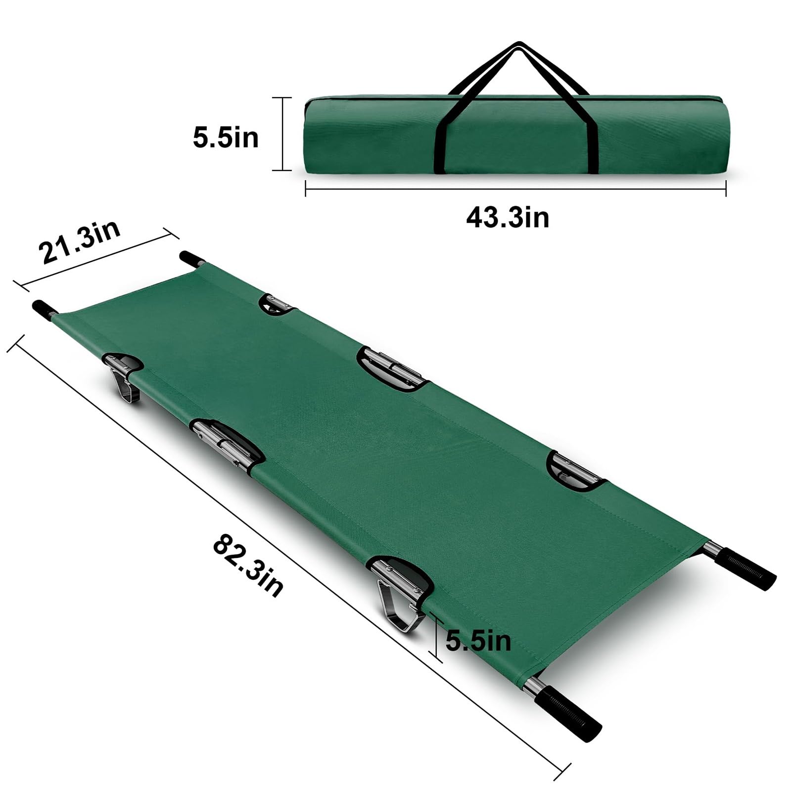 Camilla plegable de emergencia médica con asas resistentes, correas y estuche de transporte, fabricada en aleación de aluminio de, portátil para tran