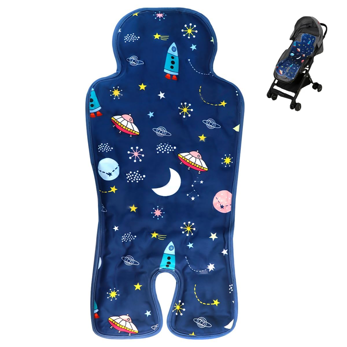 NAWOKEENY Baby Pushchair Seat Ice Liners, Infant Car Seat Insert, Baby Gel Seat Cooler Pad, Universal Fit Baby Stroller Cooling Cushion for Summer, Cooling Mat for Pushchair (Spacecraft)
