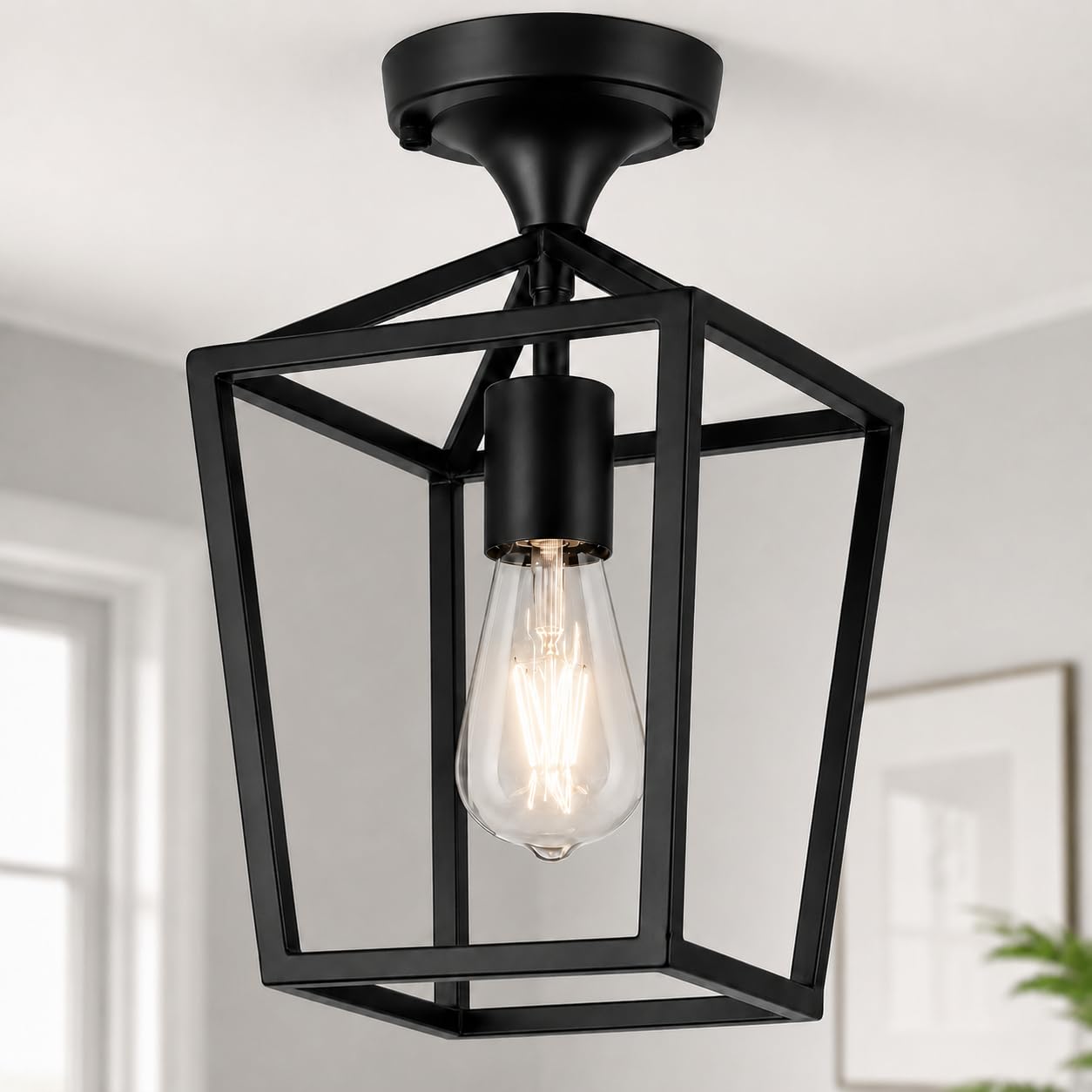 Photo 1 of Flush Mount Ceiling Light Fixture, Matte Black Industrial Ceiling Light Fixture,Matte Black Hallway Light Fixtures Ceiling,Light Fixtures Ceiling Mount for Kitchen,Farmhouse,Hall,Bedroom,Bathroom
