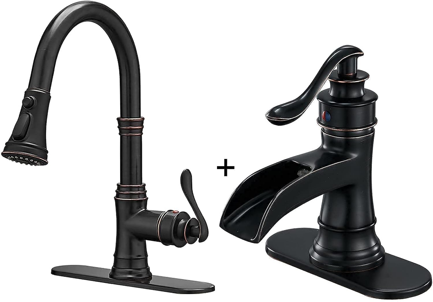 Kitchen Sink Faucet with Pull Out Sprayer 3 Spray Modes Single Handle Singe Lever Bundle Oil Rubbed Bronze Bathroom Faucet Waterfall Single Handle Single Hole Lavatory Faucet
