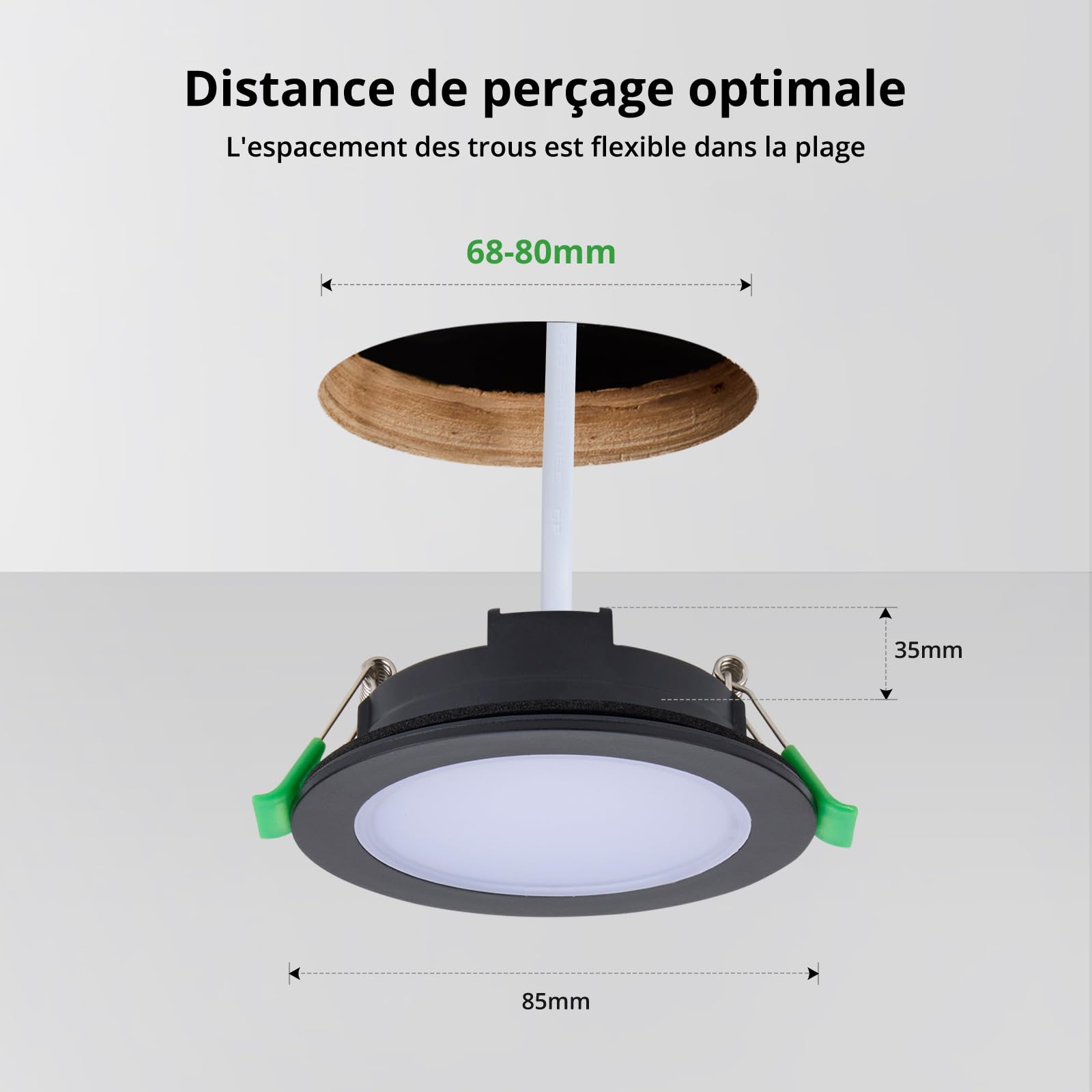 Bojim Spot LED Encastrable Noir IP65, 230V, Trou 68mm-80mm, Extra Plat, 2700K Blanc Chaud 5W, Spot Encastré pour Cuisine, Salle de Bain, Chambre, Salon, Lot de 10