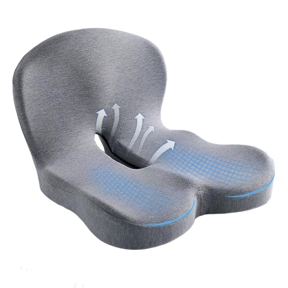 HoldOneLight Advanced Slow-Rise Memory Foam Seat Cushion - Orthopedic Coccyx & Lumbar Support Pillow for Tailbone & Back Pain Relief - Lasting Comfort for Office Chair, Car, Truck, Wheelchair