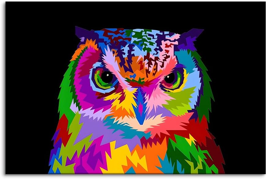 カラフルなフクロウの絵画 京七宝焼 七彩工房 カラフルなフクロウの