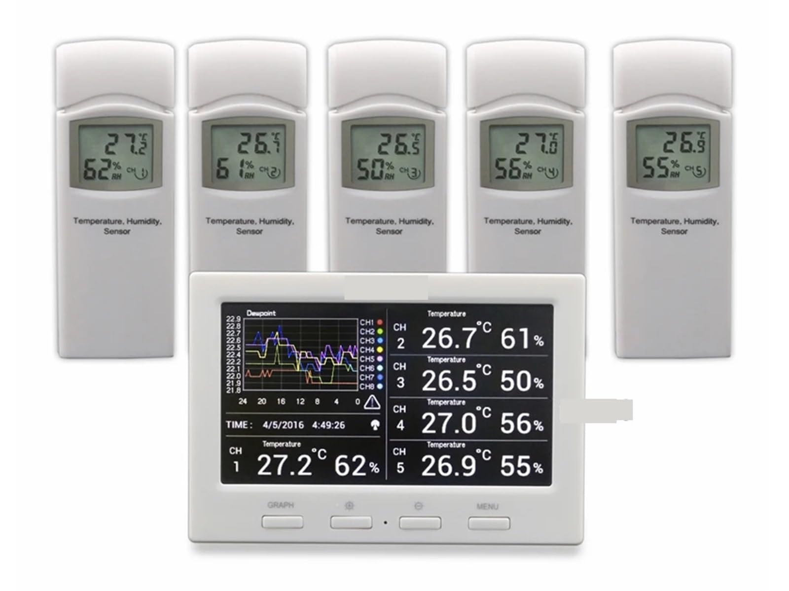 Wetterstation, Funkwetterstation Mit 5 Sensoren, Farbbildschirm, Datenlogger für den Hausgarten