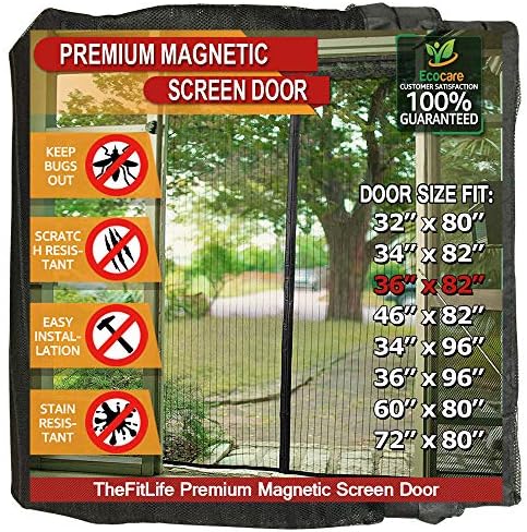 TheFitLife Magnetic Screen Door - Heavy Duty Mesh Curtain with Full Frame Hook and Loop Powerful Magnets That Snap Shut Automatically (38"x83" Fits Door Size up to 36"x82", Black)